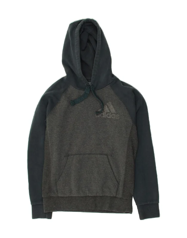 ADIDAS Mens Graphic Hoodie Jumper Small Grey Colourblock Cotton