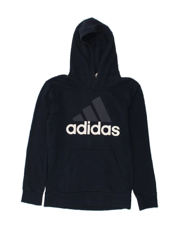 ADIDAS Mens Graphic Hoodie Jumper Small Navy Blue Cotton