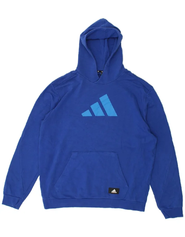 ADIDAS Mens Graphic Hoodie Jumper XL Navy Blue Cotton