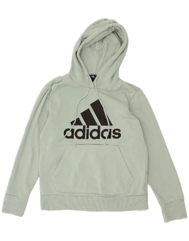 ADIDAS Womens Graphic Hoodie Jumper UK 12/14 Medium Green Cotton