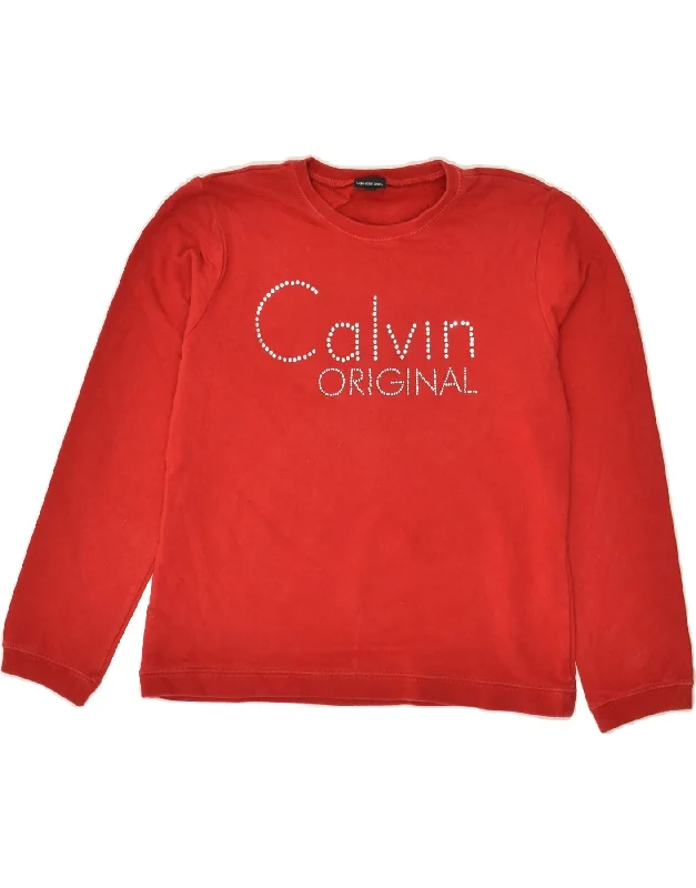 CALVIN KLEIN JEANS Girls Sweatshirt Jumper 9-10 Years Red Cotton