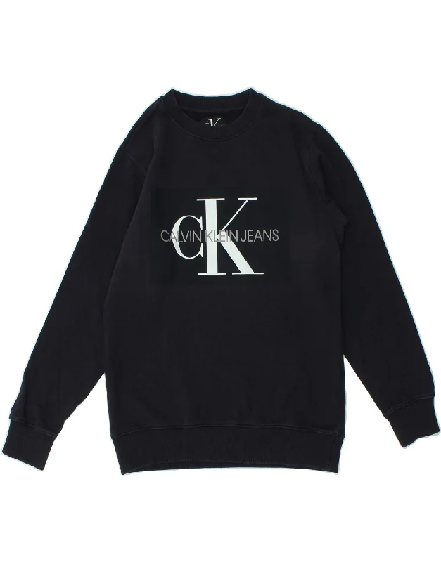 CALVIN KLEIN JEANS Womens Graphic Sweatshirt Jumper UK 14 Medium Navy Blue