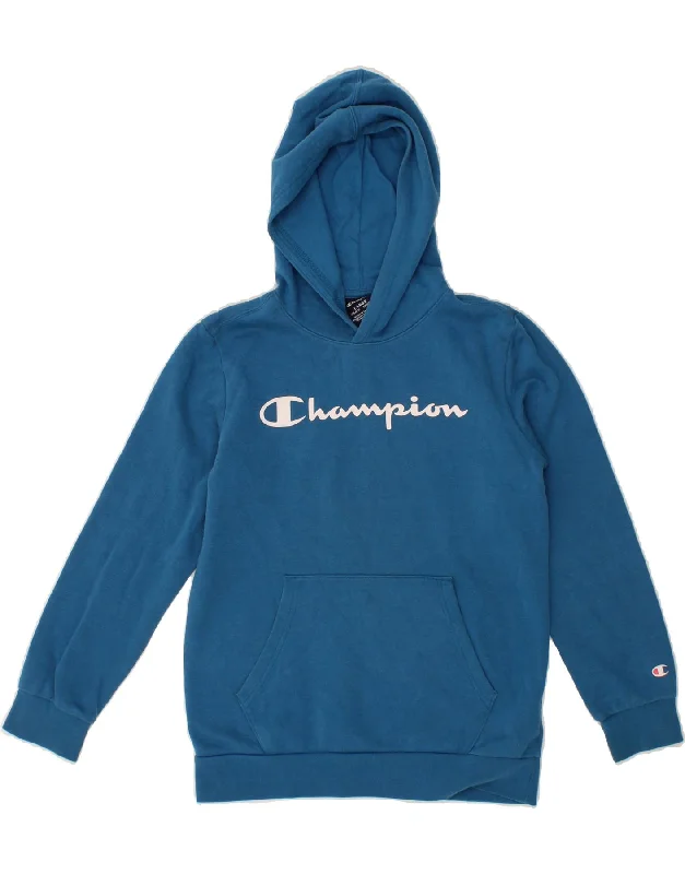 CHAMPION Boys Graphic Hoodie Jumper 11-12 Years Large Blue Cotton