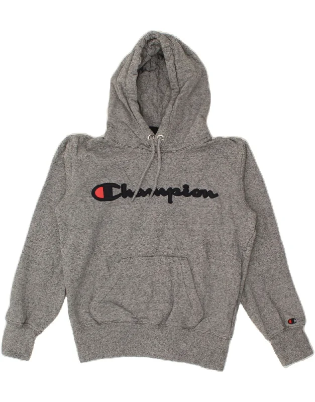 CHAMPION Womens Graphic Hoodie Jumper UK 6 XS Grey Cotton