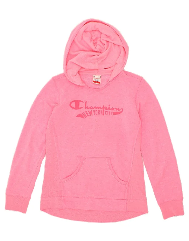 CHAMPION Womens Heritage Fit Graphic Hoodie Jumper UK 12 Medium Pink