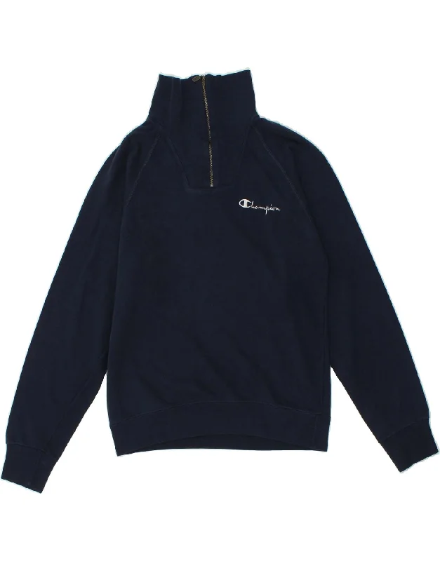 CHAMPION Womens Oversized Zip Neck Sweatshirt Jumper UK 6 XS Navy Blue