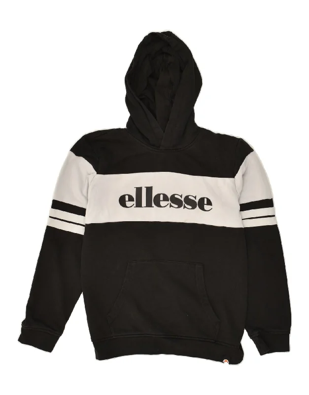 ELLESSE Boys Graphic Hoodie Jumper 11-12 Years Black Colourblock Cotton