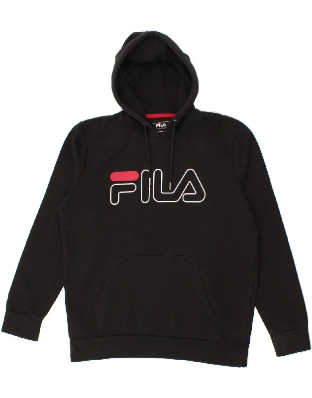 FILA Mens Graphic Hoodie Jumper Large Black Cotton