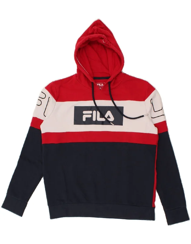 FILA Mens Graphic Hoodie Jumper XS Red Colourblock Cotton