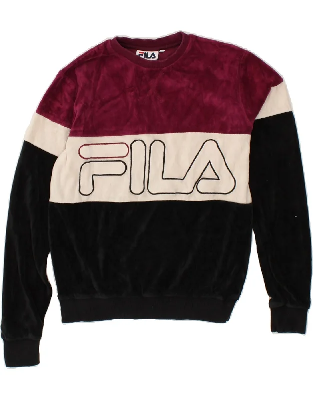 FILA Womens Oversized Graphic Sweatshirt Jumper UK 2 2XS Maroon