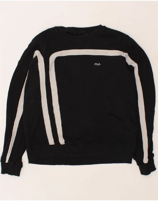 FILA Womens Sweatshirt Jumper UK 14 Large Black Striped Cotton