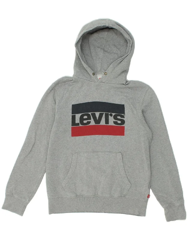 LEVI'S Womens Graphic Hoodie Jumper UK 10 Small Grey Cotton