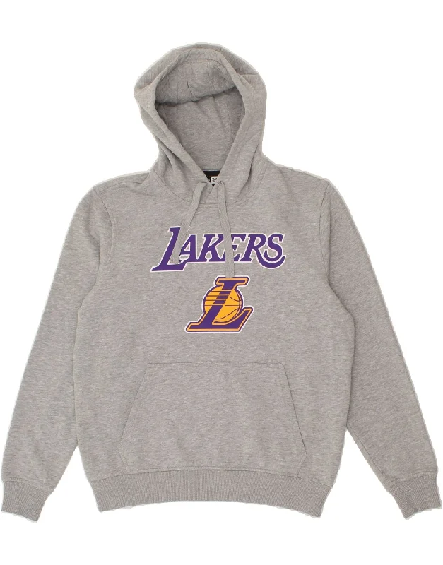 NEW ERA Mens Lakers Graphic Hoodie Jumper Small Grey Cotton