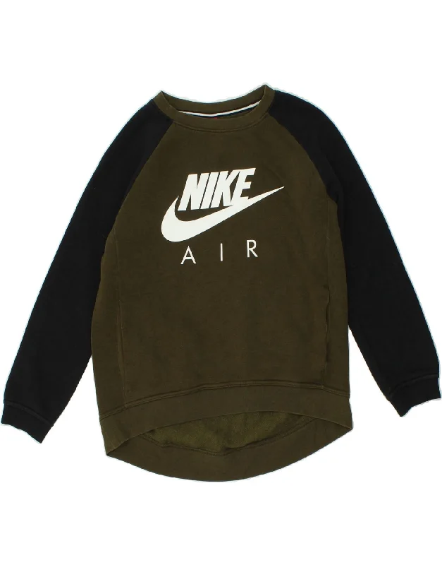 NIKE Womens Graphic Sweatshirt Jumper UK 10 Small Khaki Colourblock Cotton