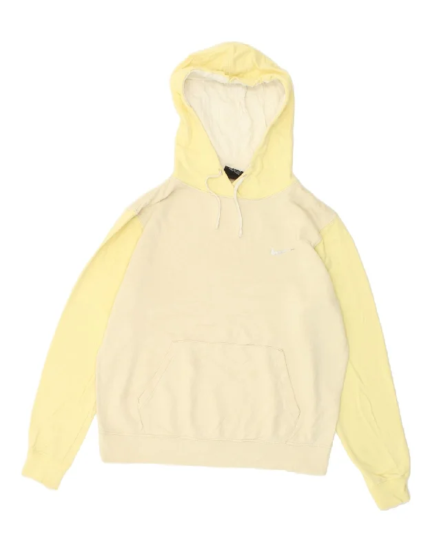 NIKE Womens Oversized Hoodie Jumper UK 10 Small Yellow Cotton