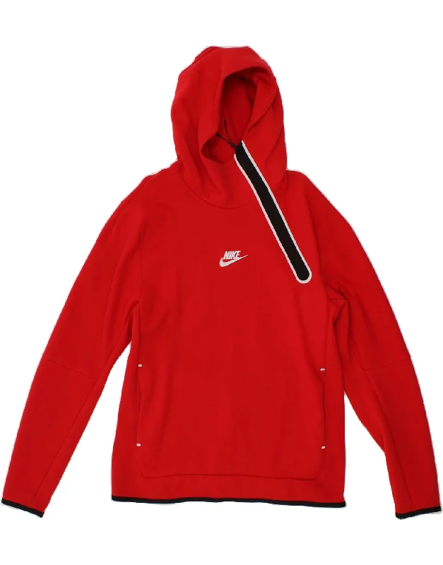 NIKE Womens Zip Neck Hoodie Jumper UK 14 Medium Red Cotton