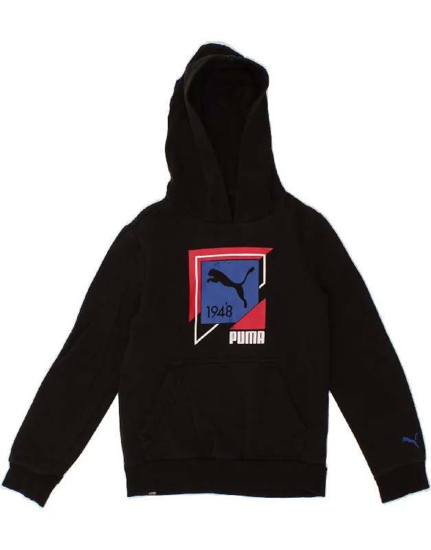 PUMA Boys Graphic Hoodie Jumper 9-10 Years Medium Black