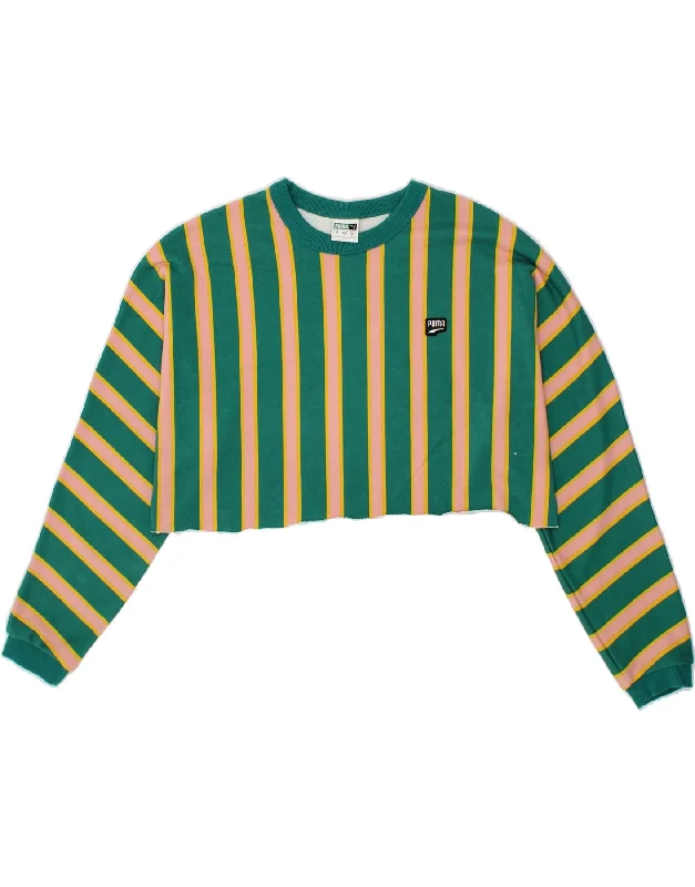 PUMA Womens Graphic Crop Sweatshirt Jumper UK 10 Small Green Striped