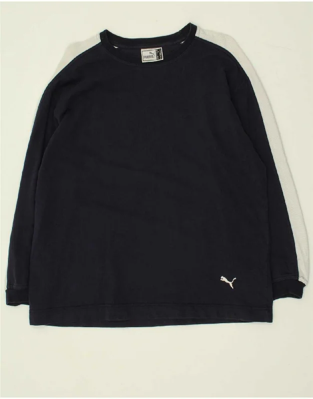 PUMA Womens Sweatshirt Jumper UK 16 Large  Navy Blue Colourblock Cotton