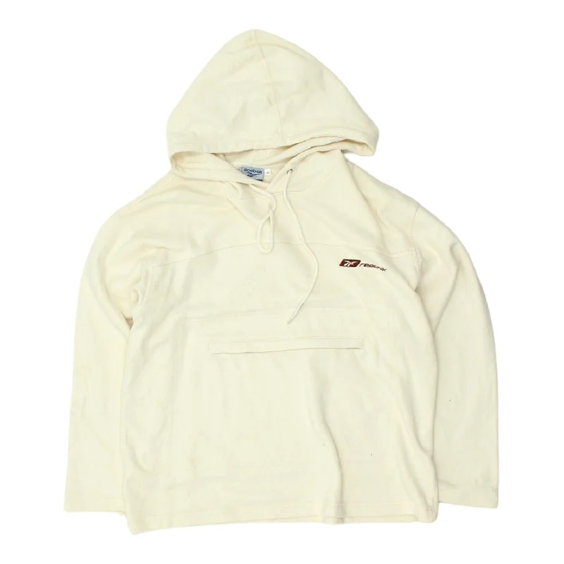 Reebok Embroidered Chest Logo Mens Off White Hoodie | Vintage Sportswear VTG