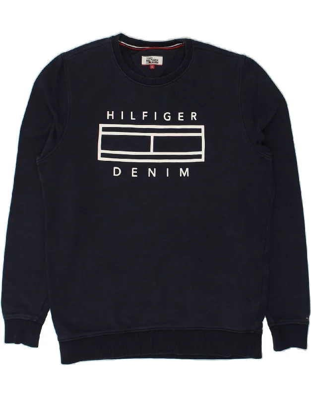 TOMMY HILFIGER Mens Graphic Sweatshirt Jumper Large Navy Blue Cotton