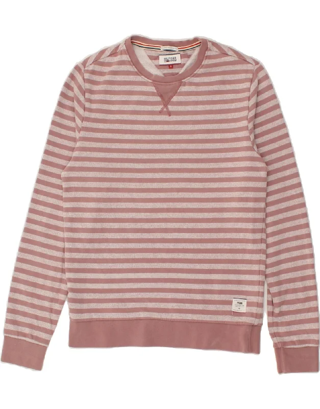 TOMMY HILFIGER Womens Sweatshirt Jumper UK 10 Small Pink Striped Cotton