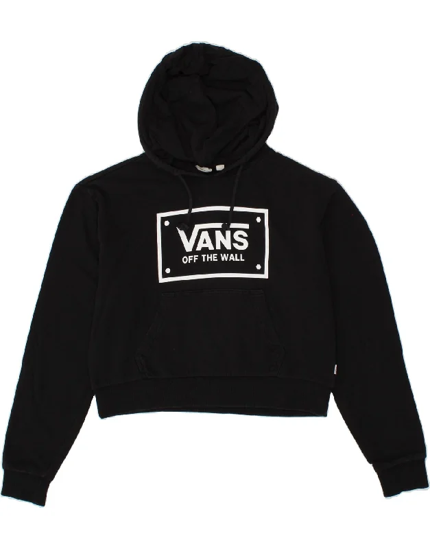 VANS Womens Graphic Crop Hoodie Jumper UK 10 Small Black Cotton