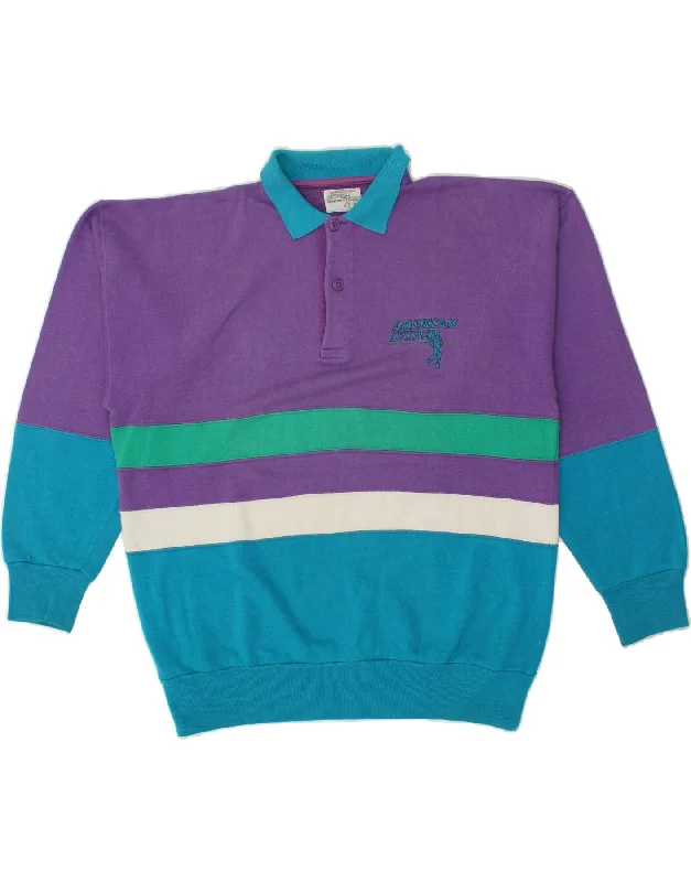 VINTAGE Mens Polo Neck Sweatshirt Jumper XL Purple Colourblock Cotton