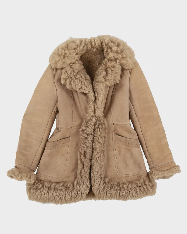 Beige Fur Lined Sheepskin Jacket - XS