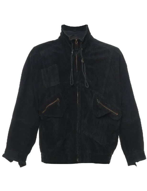 Black Zip-Front Suede Jacket - L