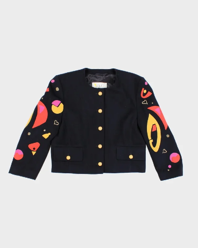 Vintage 80s Laurel Soft Navy Embroidery Jacket - M