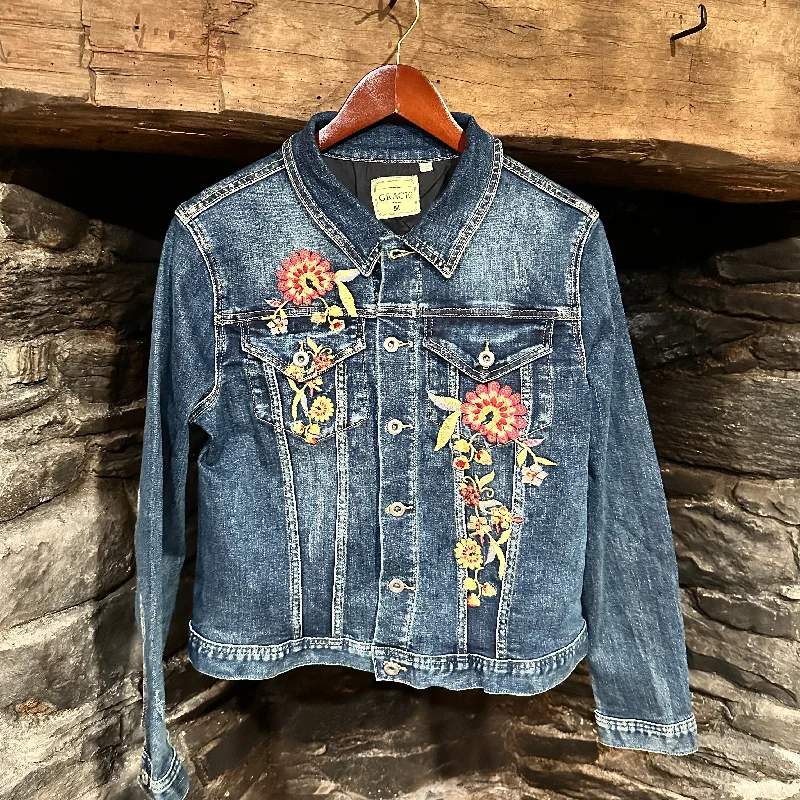 Floral Embroidered Stretch Denim Jacket at Bourbon Cowgirl