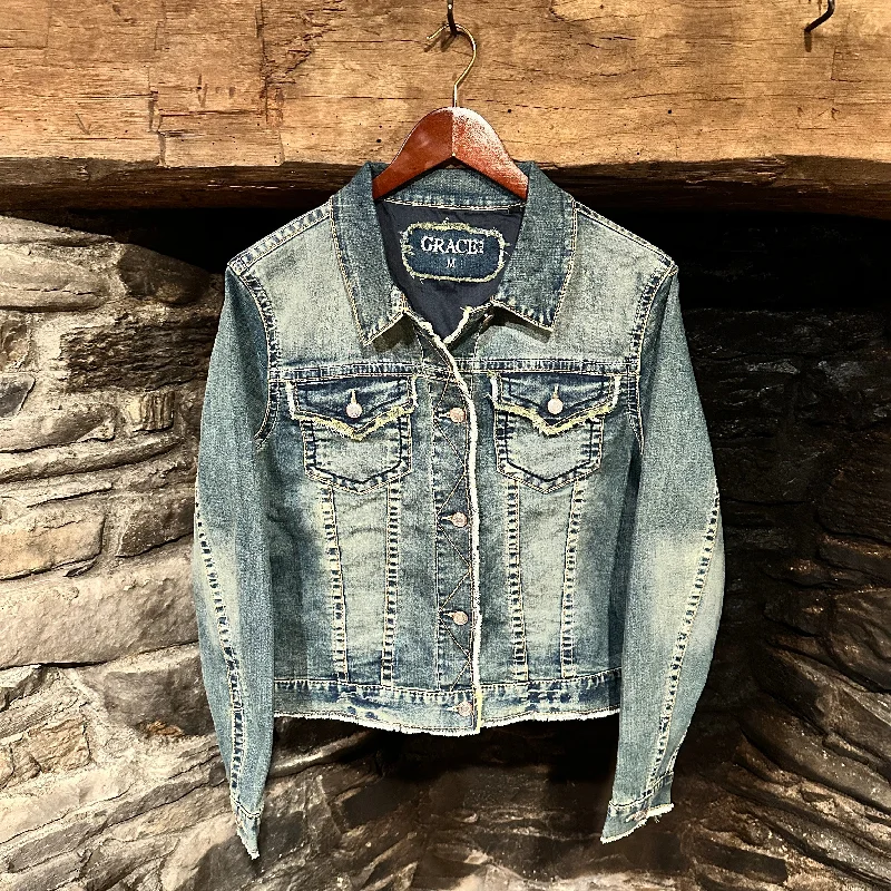 Frayed Edge Stretch Denim Jacket at Bourbon Cowgirl