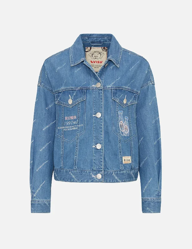 Sake Bottle Embroidered Monogram Print Denim Jacket