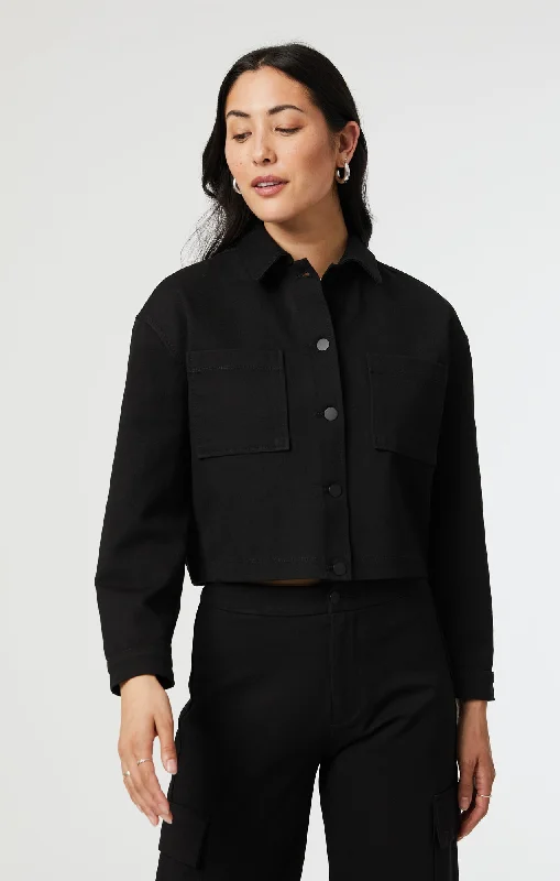 SHIRLEY JACKET IN BLACK MOVE STRETCH Zip Front Button Front Snap Front