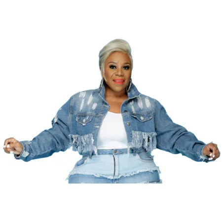 Stylish Fringed Edge Plus-size Women's Ripped Denim Jacket