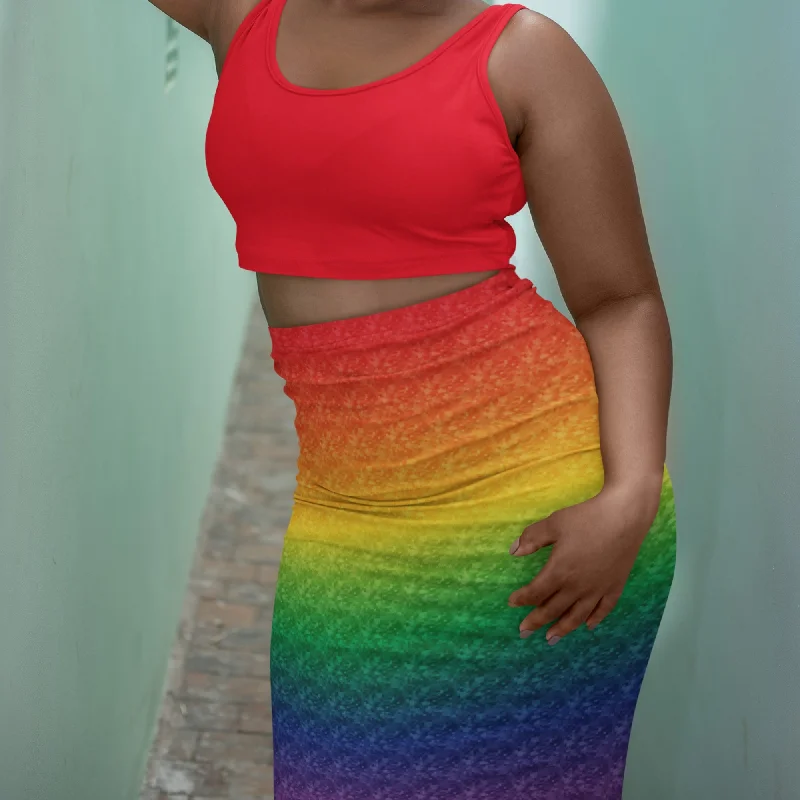 65 MCMLXV Women's LGBT Pride Rainbow Pixel Print Pencil Skirt