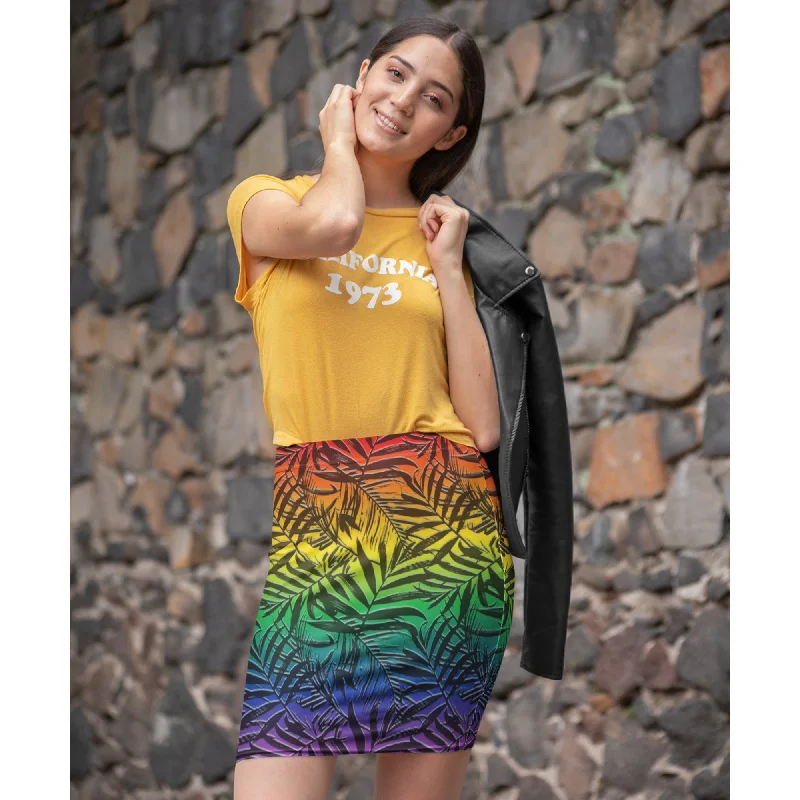 65 MCMLXV Women's LGBT Pride Rainbow Tropical Print Pencil Skirt