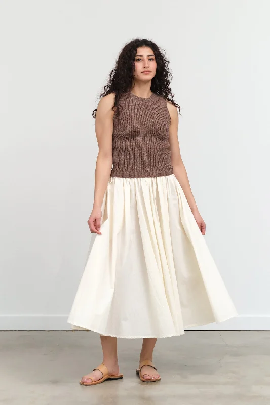 Papery Elastic Prairie Skirt in Off-White