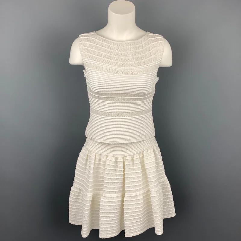 ALAIA Size S White Textured Knit Sleeveless Top & Skirt Set