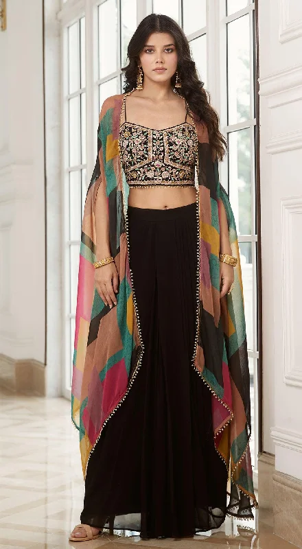 Black Skirt Set With Cape cashmere skirt fine