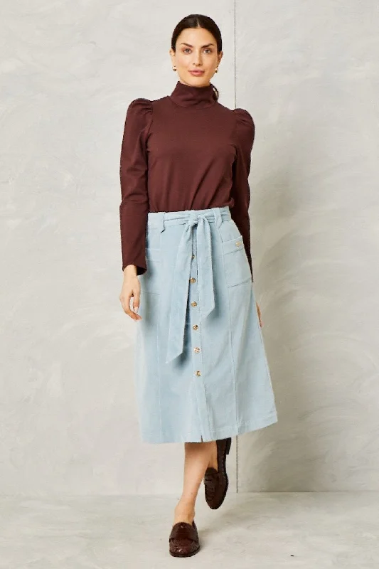 Colette Stretch Corduroy Skirt- Mineral Blue