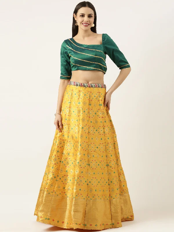 Rama Green & Yellow Jacquard Skirt Set