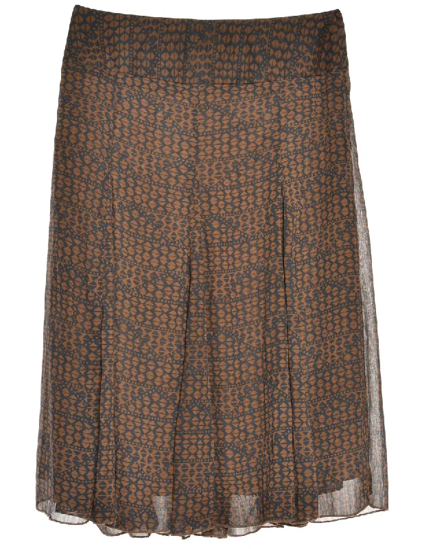 Printed Dark Brown Maxi Skirt - M