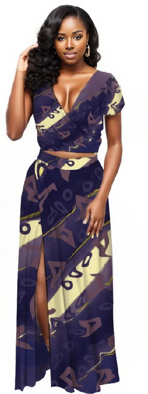 Runaway Women's Two Piece Outfit V-Neck Top and Maxi Skirt Set