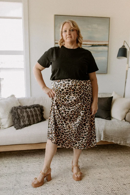 The Daphne Leopard Satin Stretch Skirt by NLT - PLUS