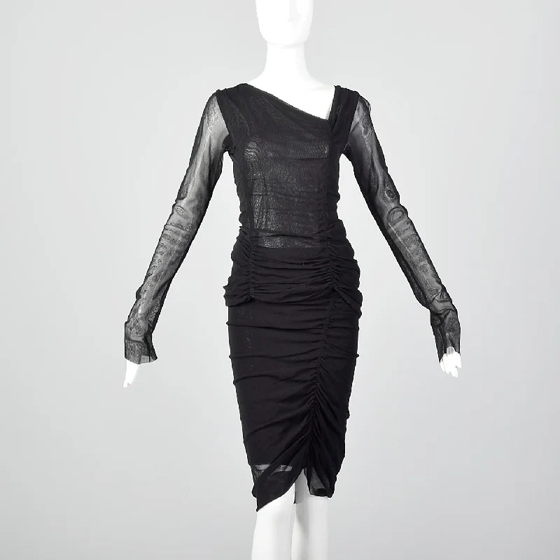 2000s Jean Paul Gaultier Black Mesh Skirt and Top