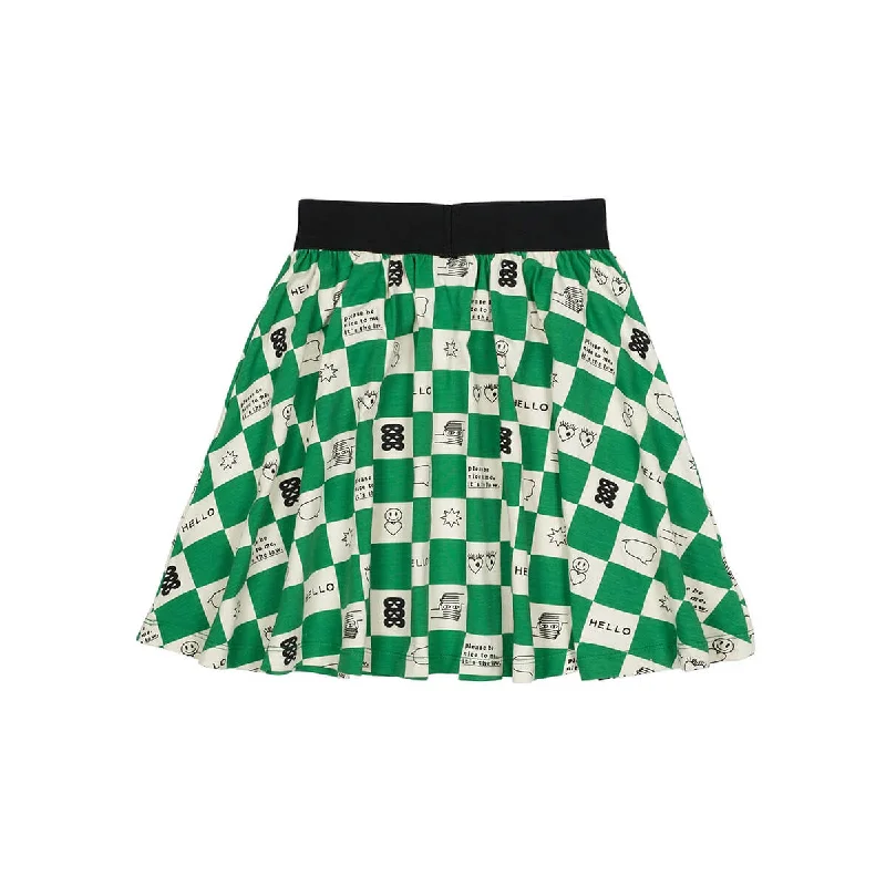 Comic Book Check Circle Skirt in True Green by Beau Loves