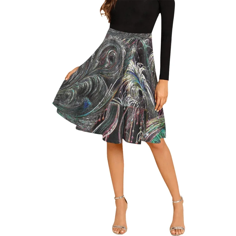 “Feathery Wisps Inverted ” Women's Pleated Midi Skirt