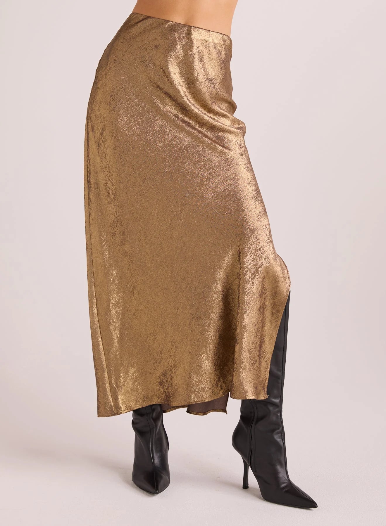 SIde Slit Bias Maxi Skirt | Gold Metallic